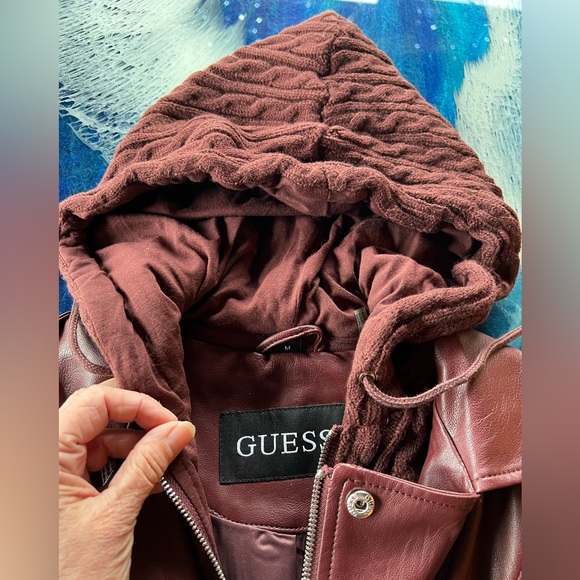 SALE! BUYorBUNDLE! Guess NEW Bordeaux FauxLeatherJacket zipsweater&hoodliner SzM - Picture 8 of 15